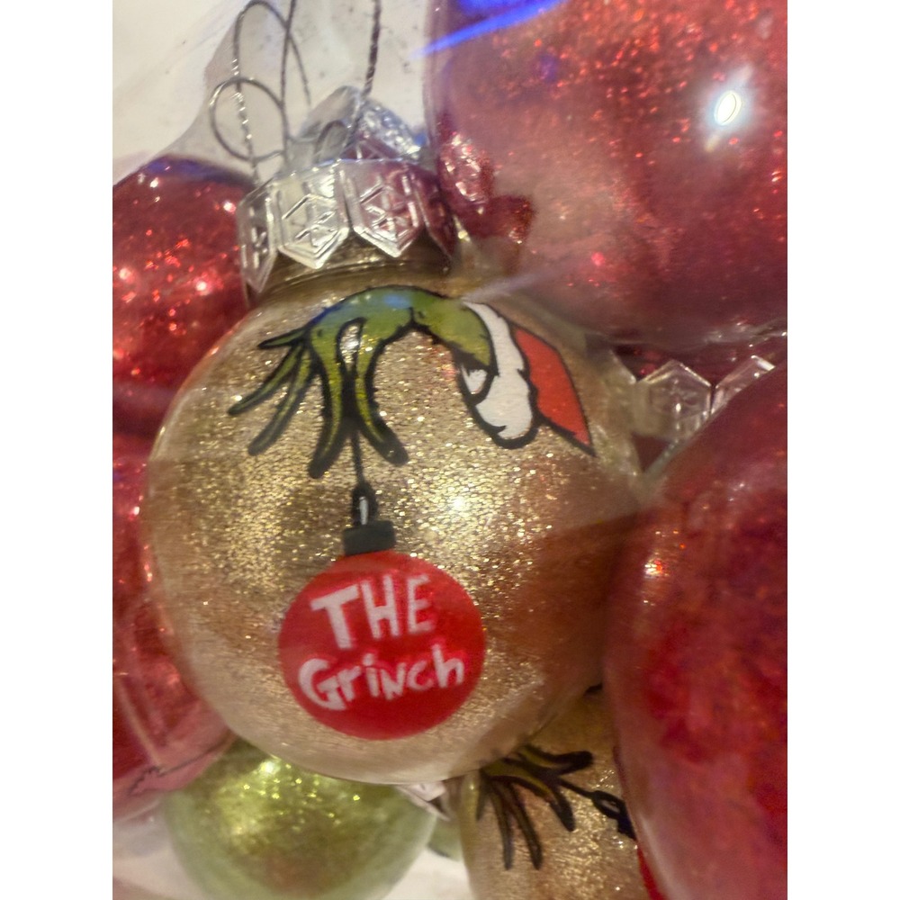Dr Seuss The Grinch Christmas Glitter Ball Ornaments Set of 15 Red Green Gold - Picture 2 of 7